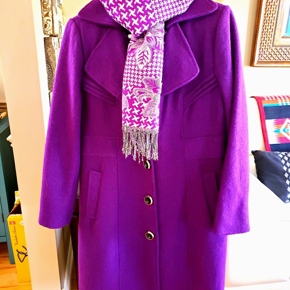 💜 Fuscia Wool Blend Dress Coat Women's Sz 10